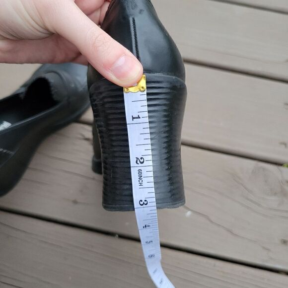 Vintage 90s y2k Black Faux Vegan Leather Wedge Heeled Brogue Punk Penny Loafers - Picture 8 of 9